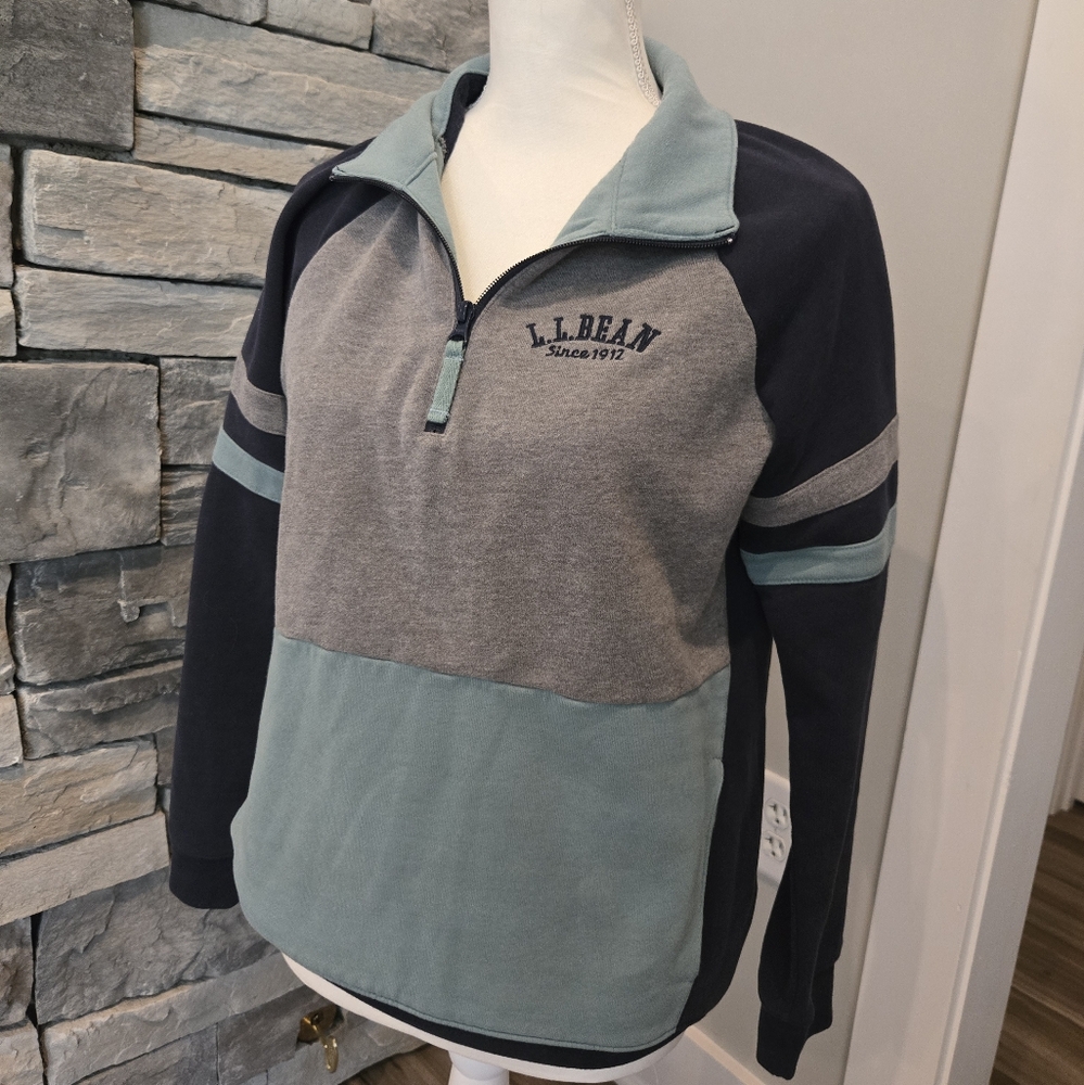 😁L.L. Bean Women's Quarter Zip Teal, Gray, And Navy Blue, Size Medium